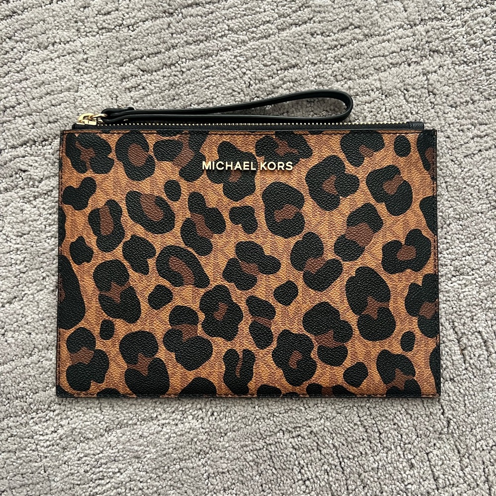 Michael Kors Leopard Print Pattern Wristlet Clutch